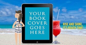 Ad meme with beach, drink and illustration of swimmer standing by book