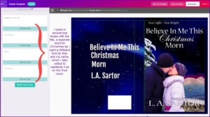 Template of book's spine with text boxes for L.A. Sartor's book