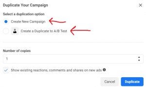 Facebook duplicate ad