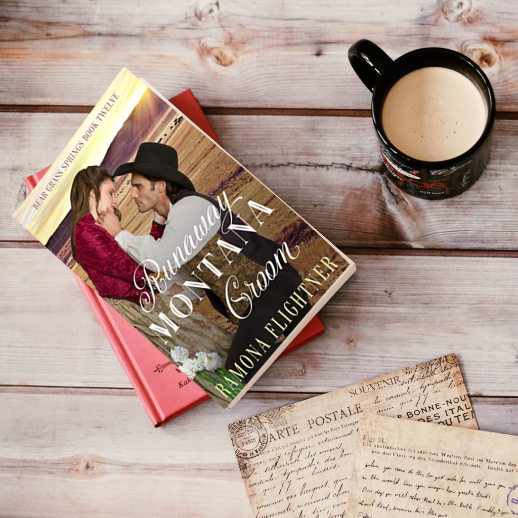 Historical Western Romance meme shown with old postcards and a mug of coffee