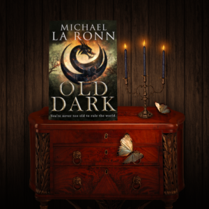 A red chest of drawers along with a candleabra make this cover with the dragon highlighted by oranges stand out