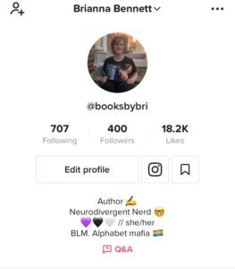 Example of author Brianna Bennett on TikTok