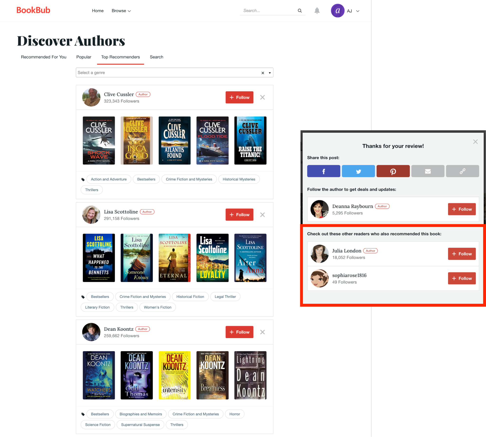example of BookBub Discover authors